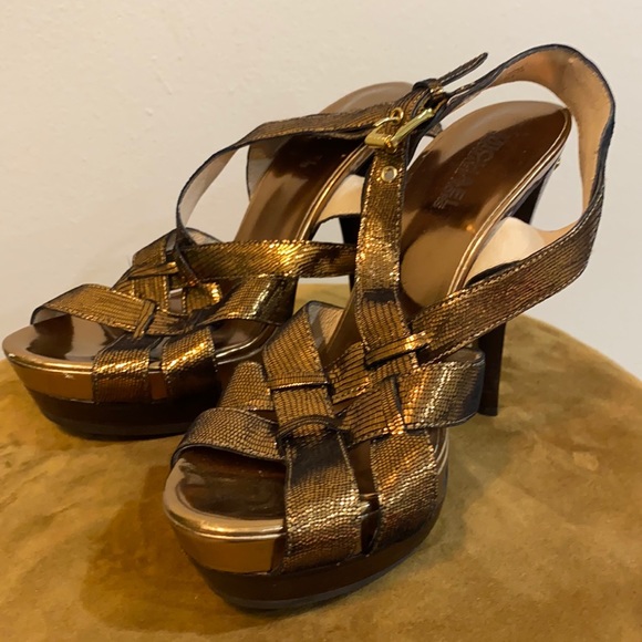 Michael Kors Bronzed Strappy Heels | Size 7 - Picture 1 of 4